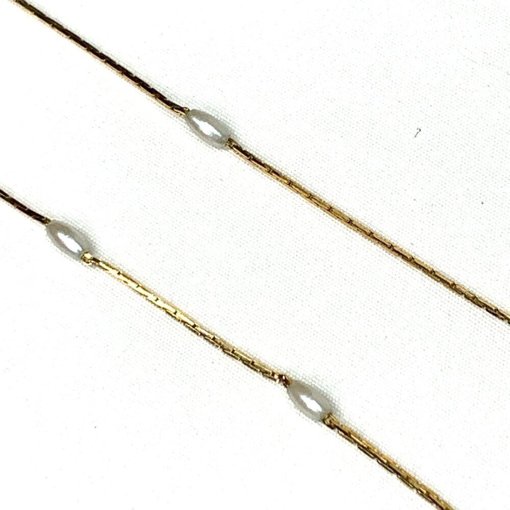 Napier Cocoon Link Chain Faux Pearl Station Necklace Gold Tone Opera Length 22" - Picture 2 of 7